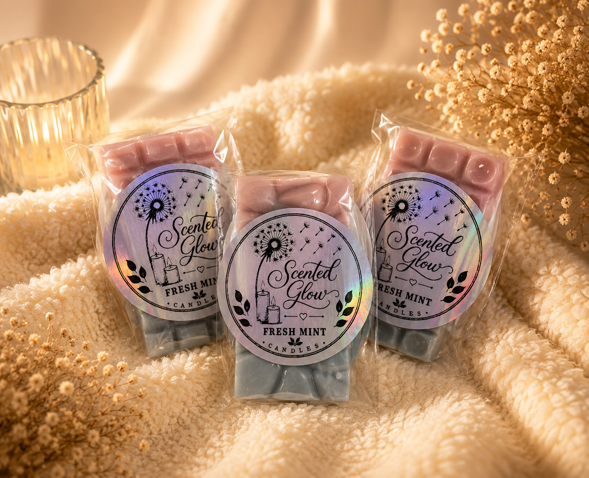 Scented Glow Fresh Mint & Rhubarb Wax Melts - Medium Size for a Clean Refreshing Fragrance - Crisp Uplifting Scent with Cool Minty Freshness - Perfect for Home Atmosphere