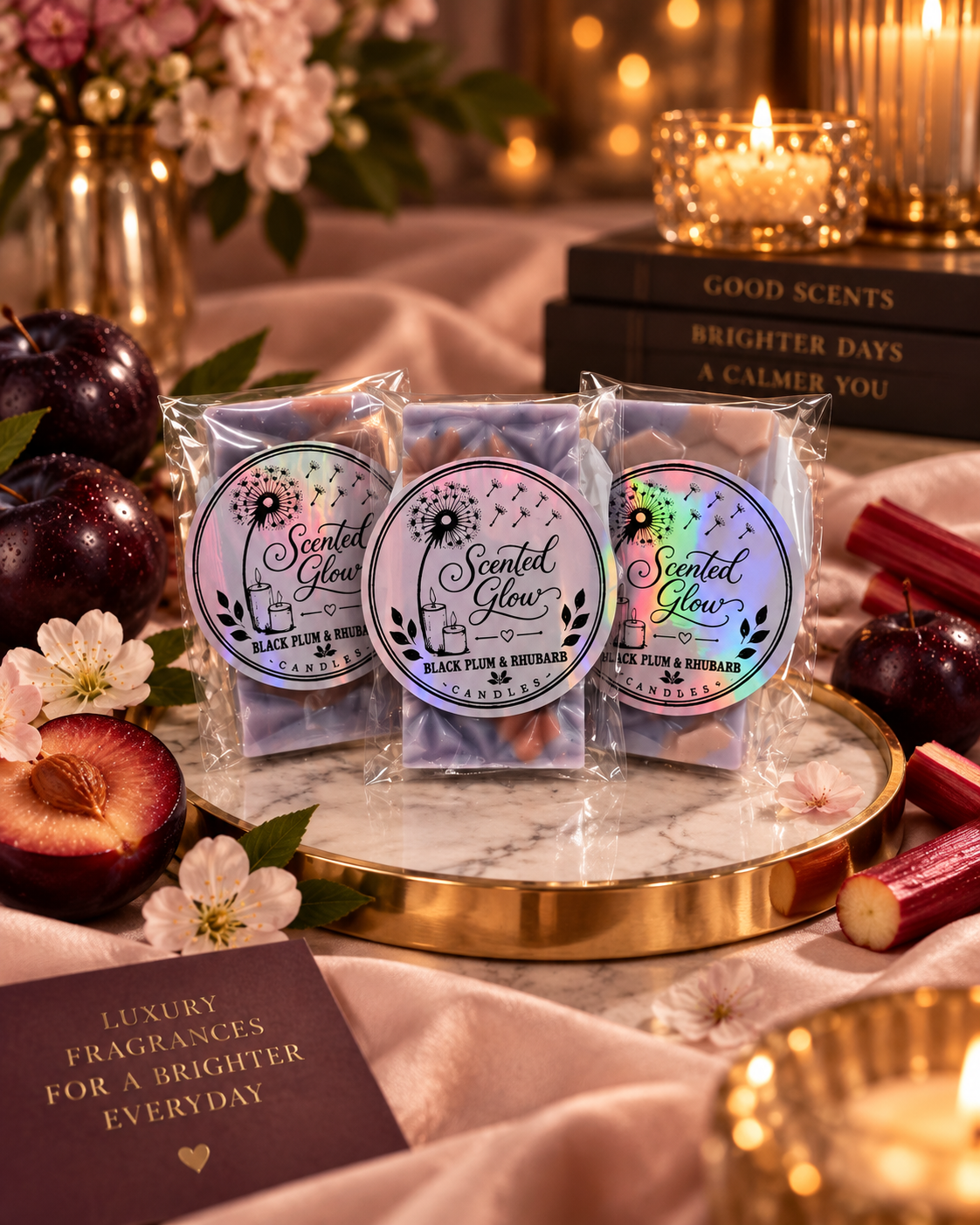 Black Plum & Rhubarb Wax Melts – Juicy Plum, Tangy Rhubarb & Sweet Fruity Notes for a Rich, Vibrant Home Fragrance