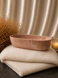 Stunning Long Oval Acrylic Gypsum Pot in Soft Blush with White Accents Handmade Decorative Piece for Home Décor