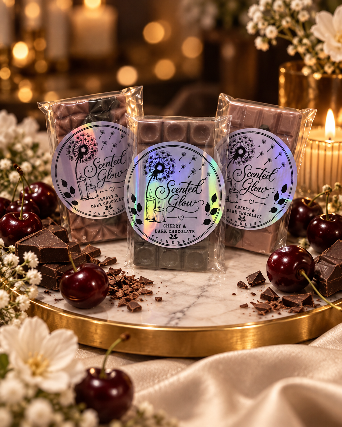 Cherry & Dark Chocolate Wax Melts Juicy Cherries Rich Cocoa Blend Sweet Indulgent Notes for Luxurious Home Fragrance