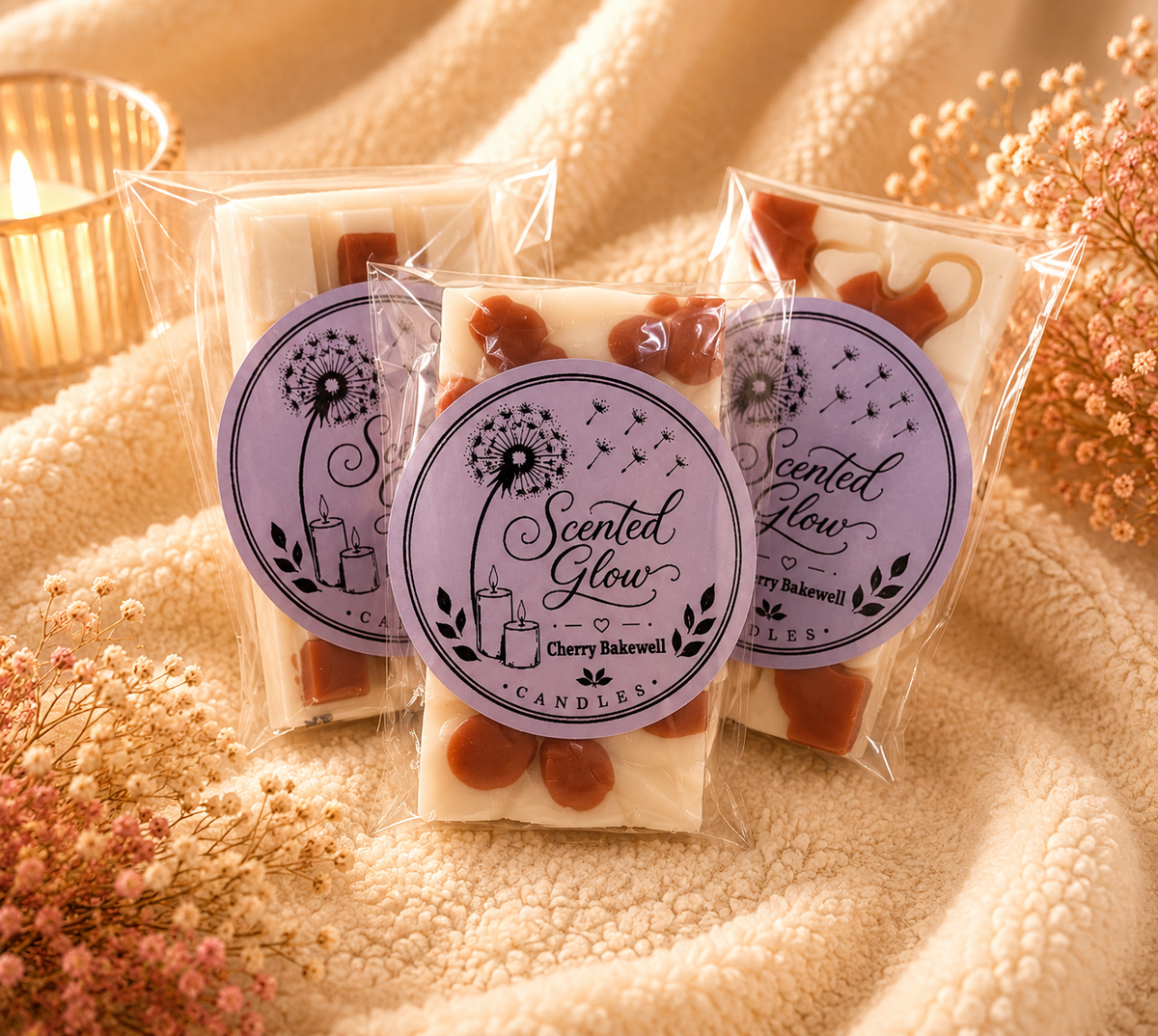 Scented Glow Cherry Bakewell Wax Melts - Large & Medium Sizes - Sweet Fragrance with Juicy Cherry & Warm Bakery Scent - Perfect for Home Aroma Candles Decor