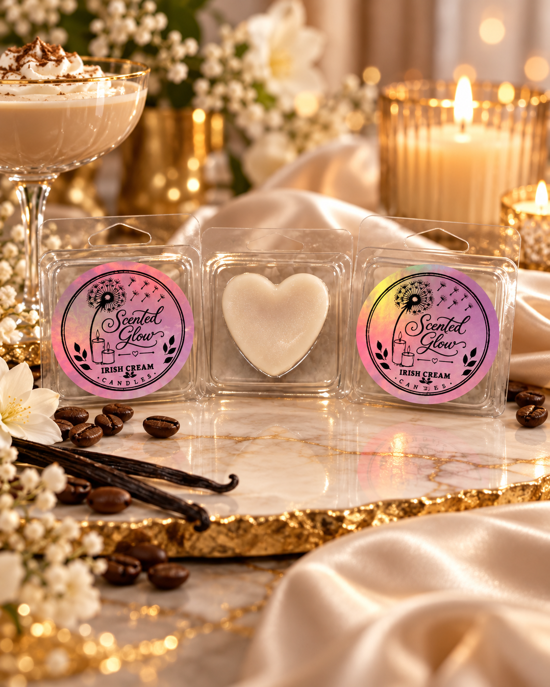 Scented Glow Candles Irish Cream Heart Clamshell Wax Melt - Rich Creamy Fragrance for Cozy Home Atmosphere - Hand Poured Luxury Scent