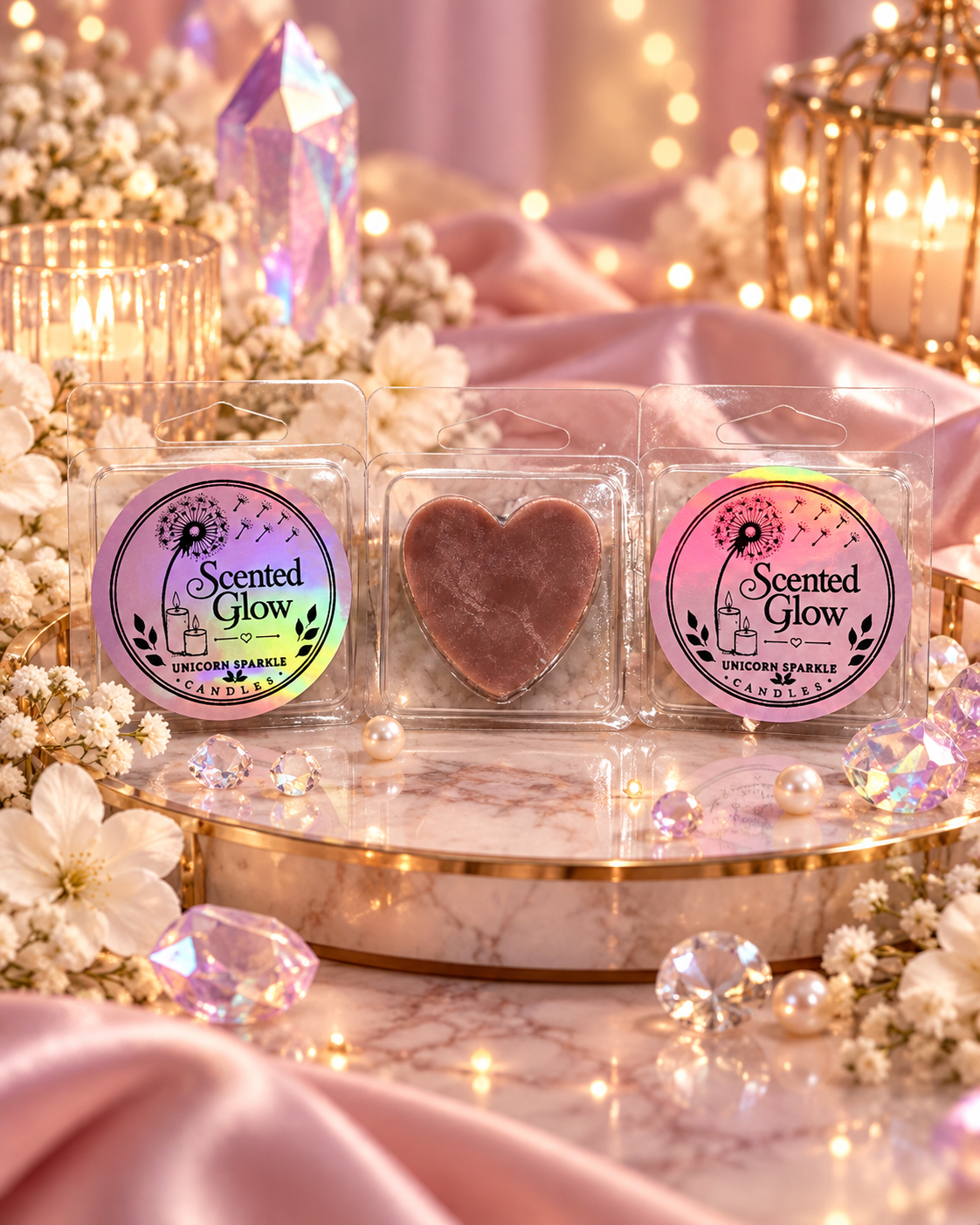 Scented Glow Candles Unicorn Sparkle Heart-Shaped Clamshell Wax Melt Sweet Fruity Aroma for Home Fragrance