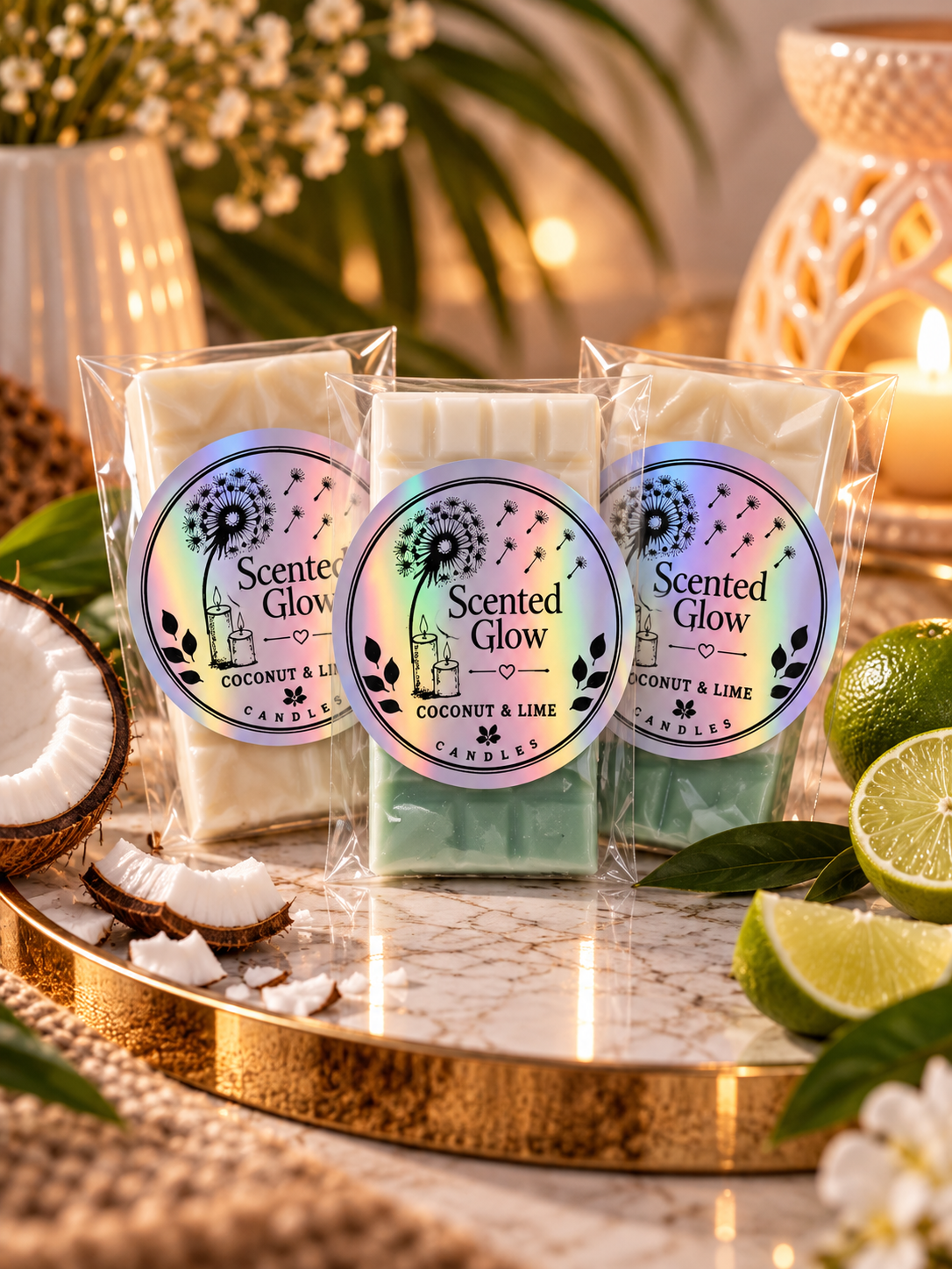 Coconut & Lime Wax Melts, in Large & Medium Sizes with Creamy Coconut Zesty Lime Fresh Tropical Notes for Bright Home Fragrance