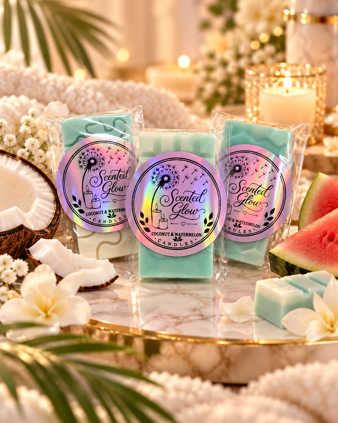 Coconut & Watermelon Wax Melts Juicy Watermelon Creamy Coconut Sweet Tropical Notes for Fresh Uplifting Home Fragrance