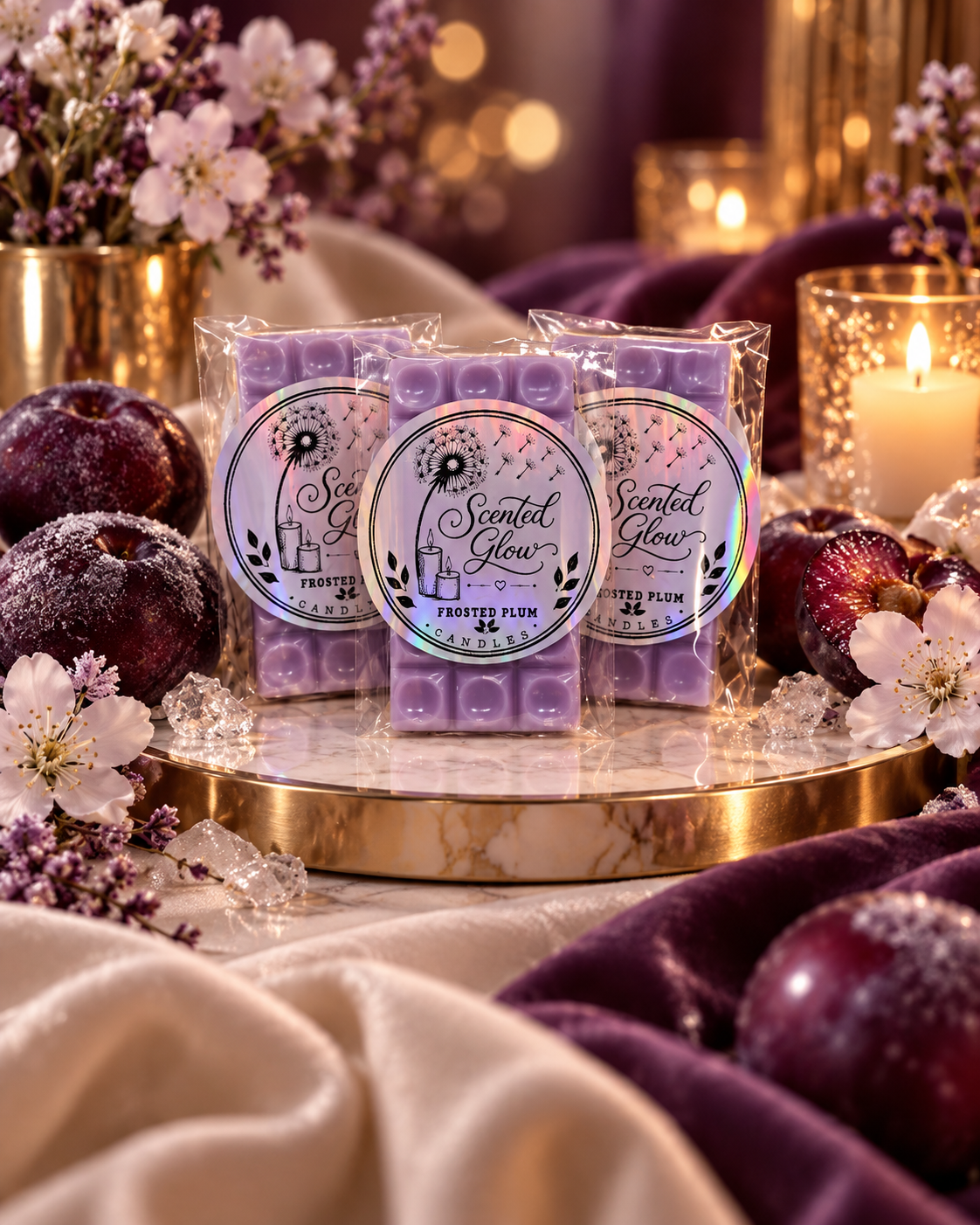 Frosted Plum Wax Melt - Juicy Dark Plum, Sweet Frosted Fruits & Soft Vanilla Notes for a Rich, Cosy Home Fragrance