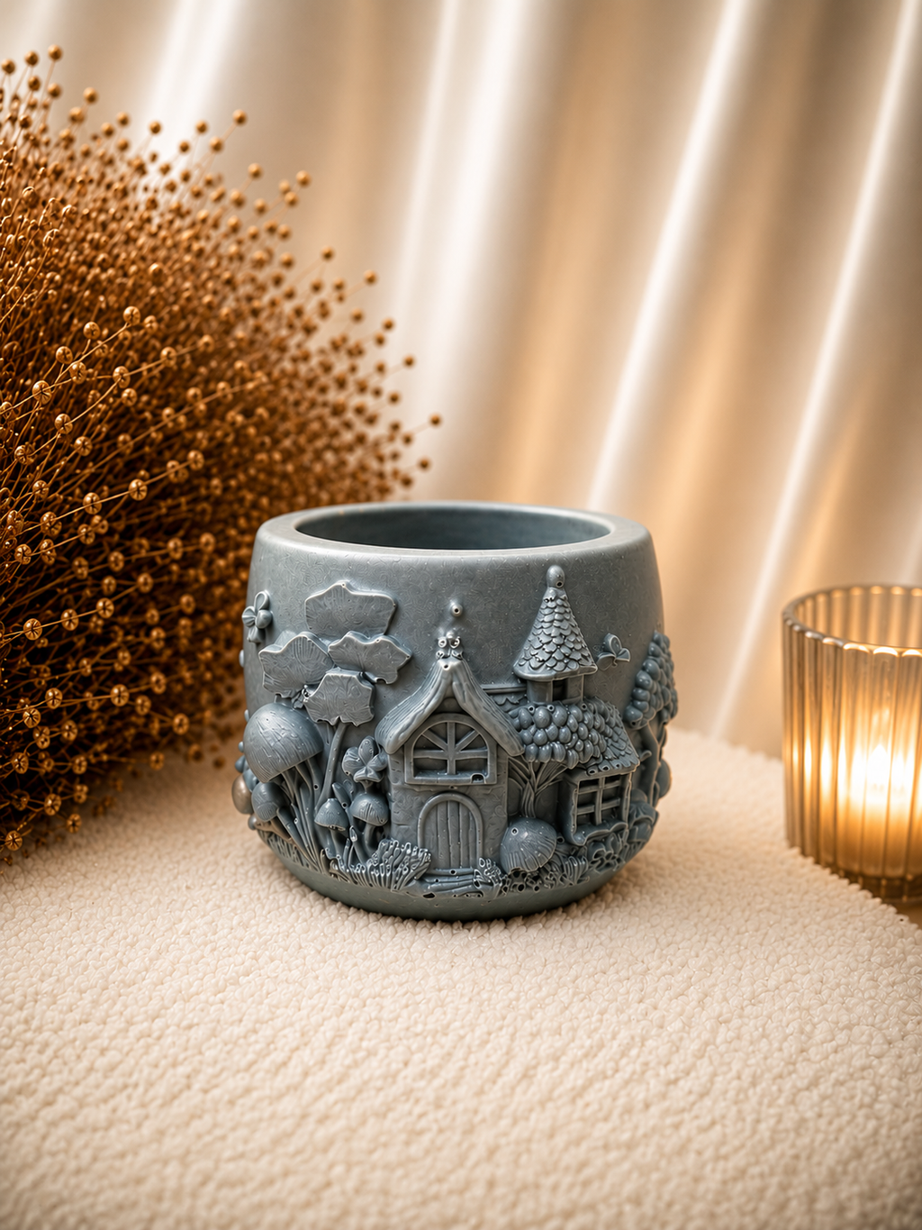 Gorgeous Green Acrylic Gypsum Pot with Soft Gold-Tone Accents Handmade Decorative Piece for Home Décor or Soy Wax Candle Holder