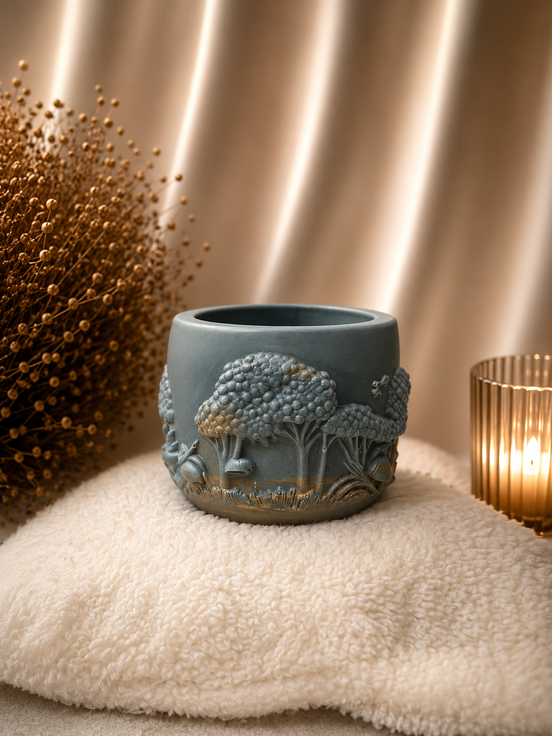 Gorgeous Green Acrylic Gypsum Pot with Soft Gold-Tone Accents Handmade Decorative Piece for Home Décor or Soy Wax Candle Holder