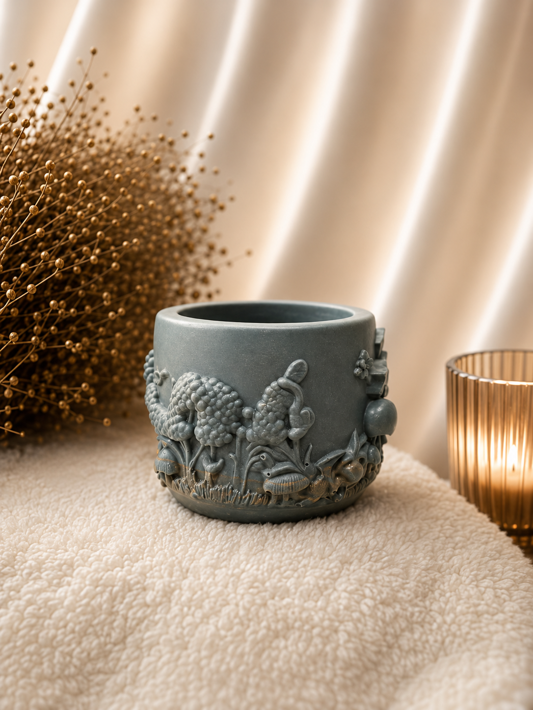 Gorgeous Green Acrylic Gypsum Pot with Soft Gold-Tone Accents Handmade Decorative Piece for Home Décor or Soy Wax Candle Holder