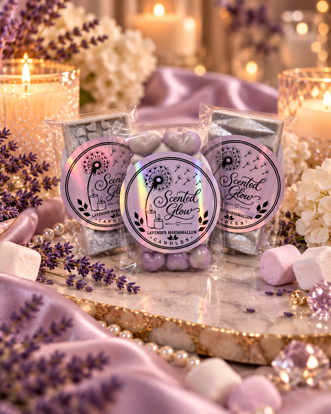 Scented Glow Candles Lavender Marshmallow Wax Melts - Soft Soothing Fragrance with Calming Lavender & Fluffy Marshmallow Notes for Relaxation