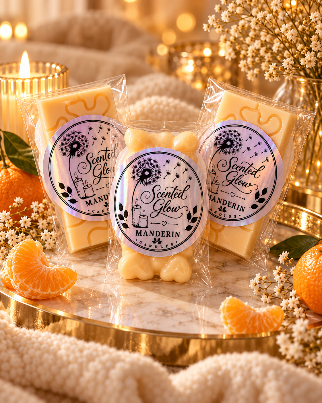Scented Glow Mandarin Wax Melts Medium Size Bright Zesty Citrus Fragrance Fresh Uplifting Scent for Home Aroma