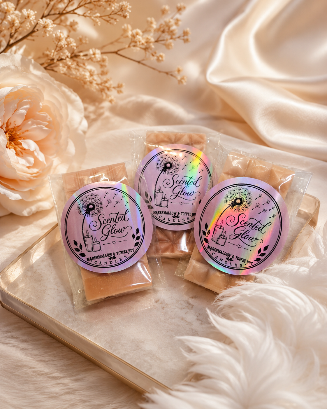 Scented Glow Marshmallow & Toffee Nut Wax Melts Hand-Poured Soy Wax for Relaxing Evenings and Cosy Nights in
