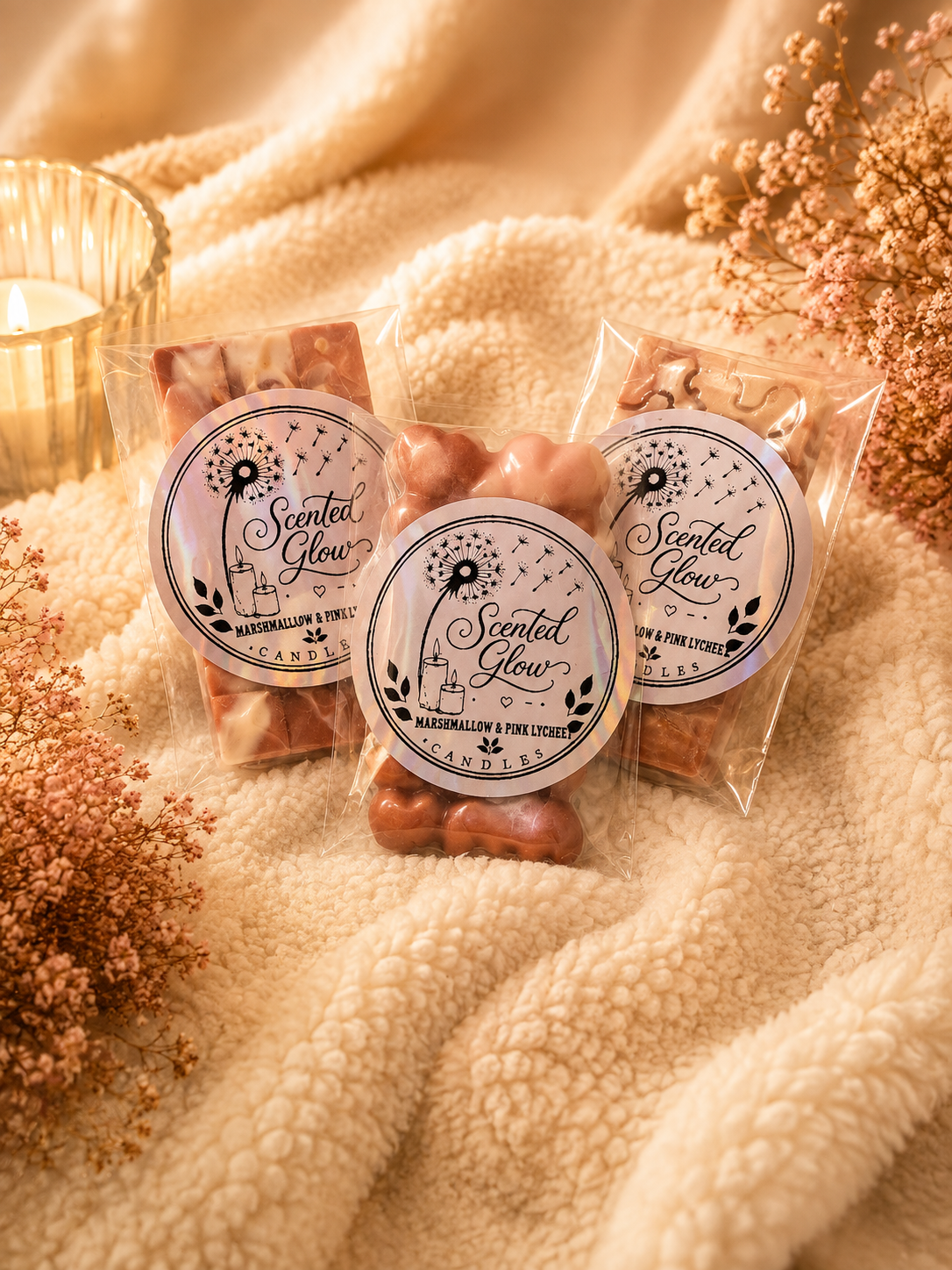 Marshmallow & Pink Lychee Wax Melts - Sweet Fruity Fragrance for Cozy Uplifting Home Aroma