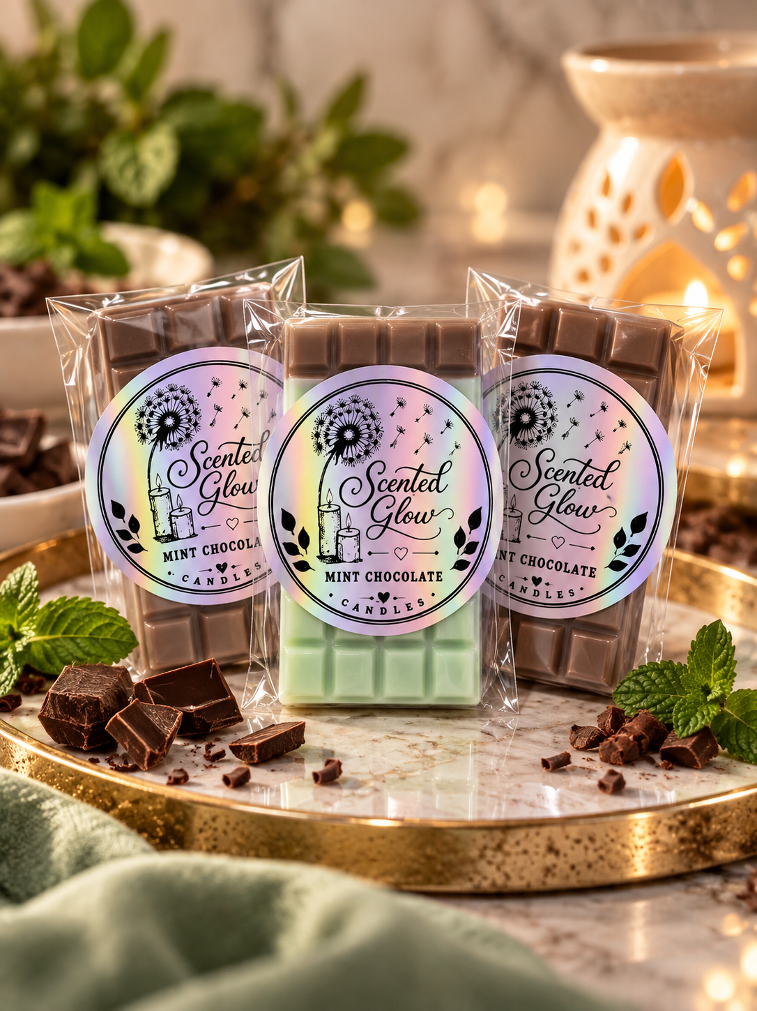 Mint Chocolate Wax Melts Cool Peppermint & Rich Creamy Chocolate for Fresh Sweet Indulgent Home Fragrance