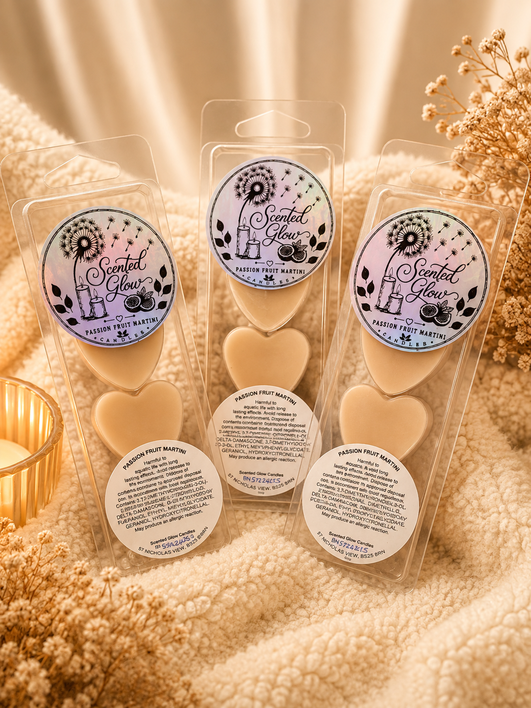 Passion Fruit Martini Four Heart Clamshell Wax Melt - Gorgeous Fruity Fragrance with Sweet Tropical Twist for Home Aroma