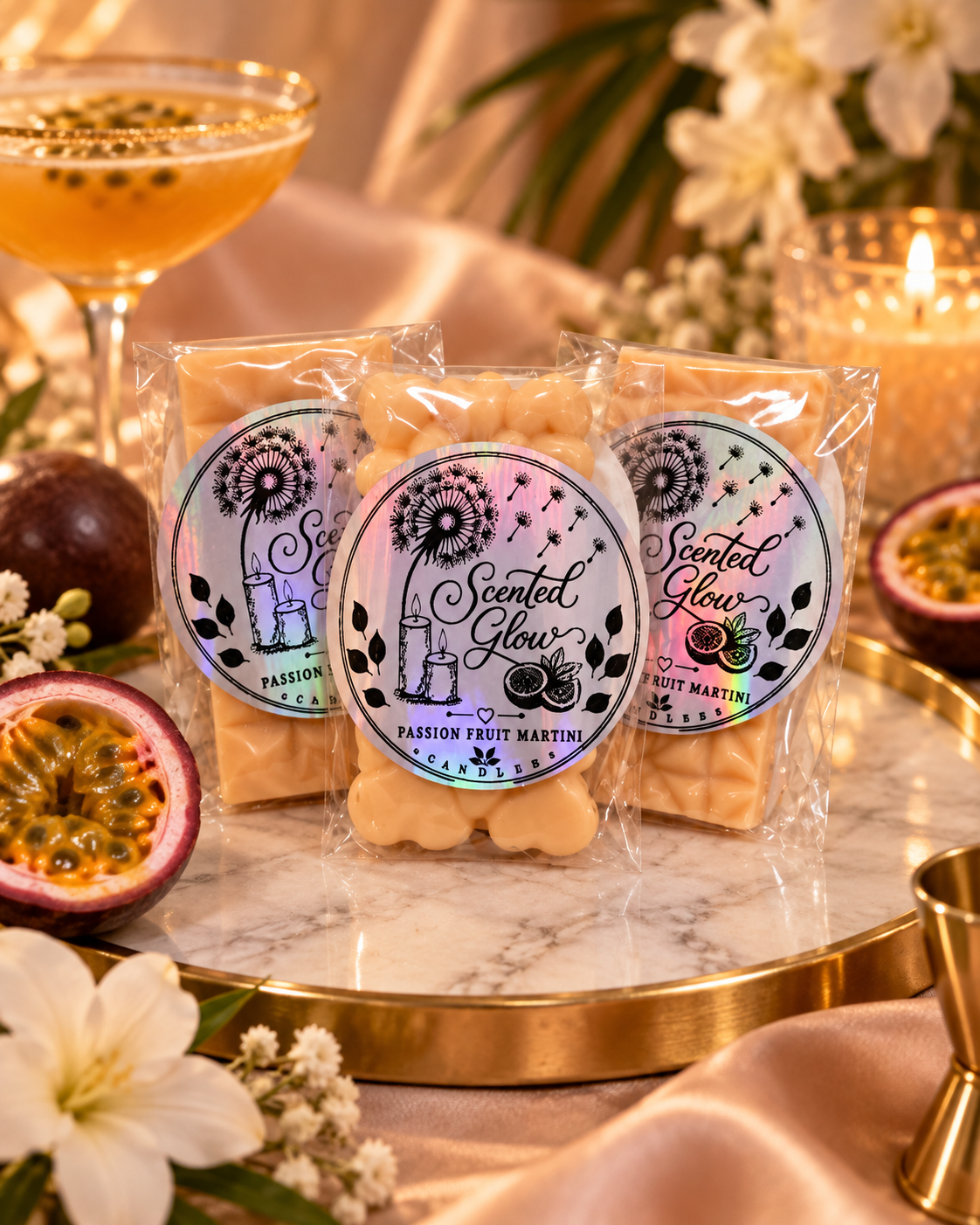 Passion Fruit Martini Wax Melts Tangy Passion Fruit Sweet Vanilla Zesty Citrus Notes for Vibrant Cocktail Inspired Home Fragrance
