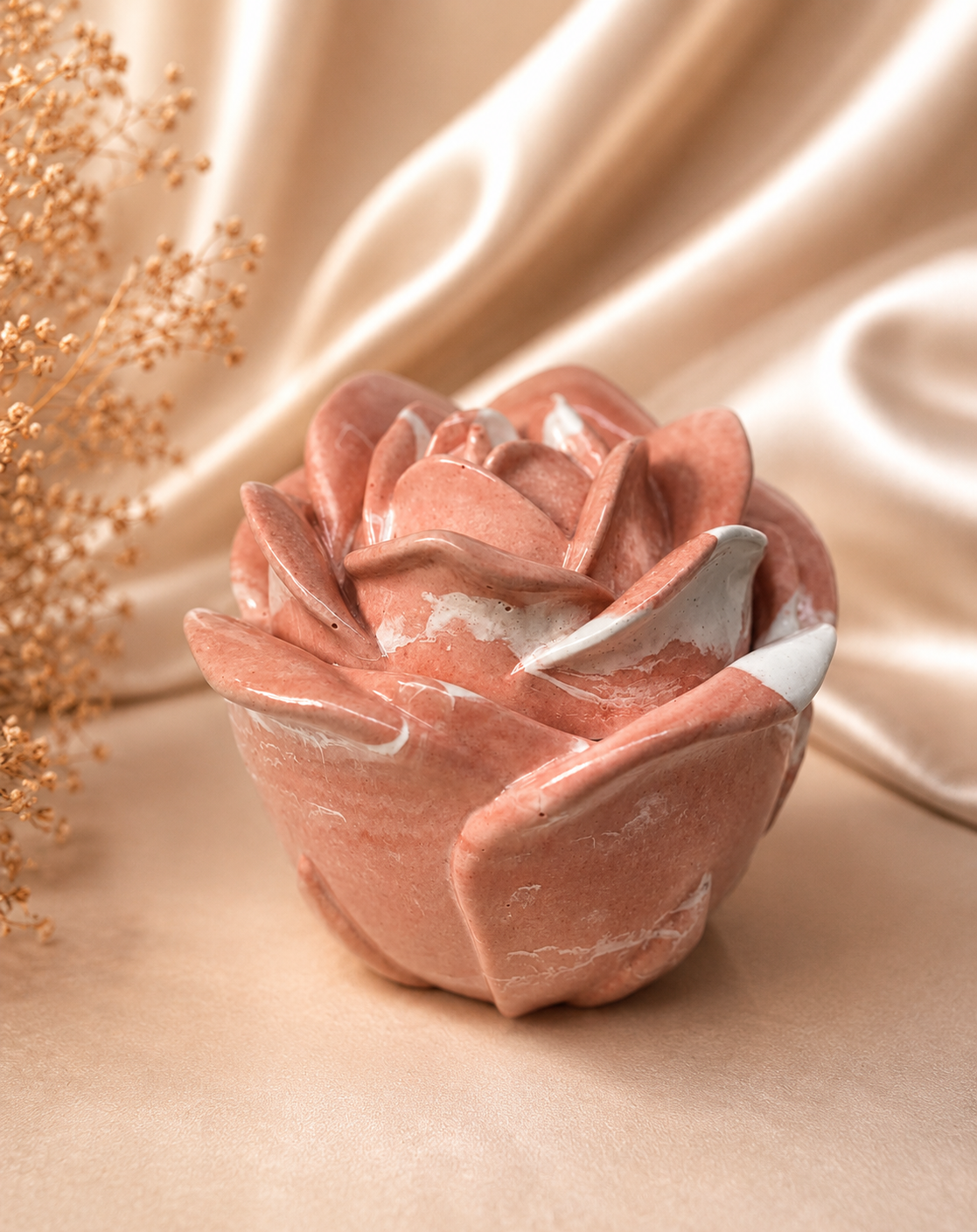 Stunning !! Pink & White Marbled Rose Pot Candle Cherry Blossom Scented Soy Wax with Soft Floral Notes for Fresh Elegant Home Fragrance Gift