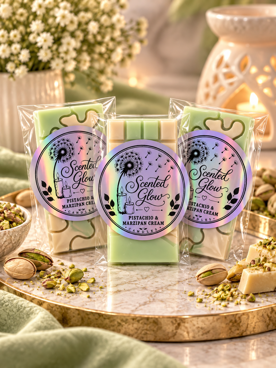 Pistachio & Marzipan Cream Wax Melts Nutty Pistachio Sweet Almond Creamy Vanilla Notes for Rich Luxurious Home Fragrance