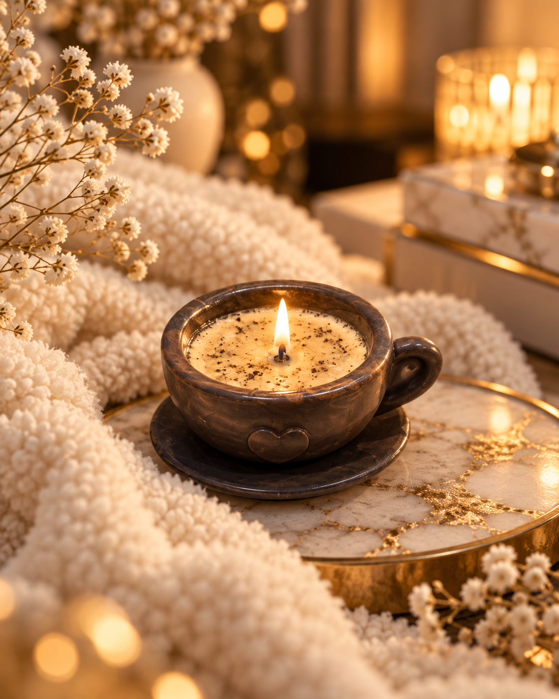 Gorgeous Grey and Gold Teacup Candle with Pistachio & Marzipan Cream Scent for Home Decor