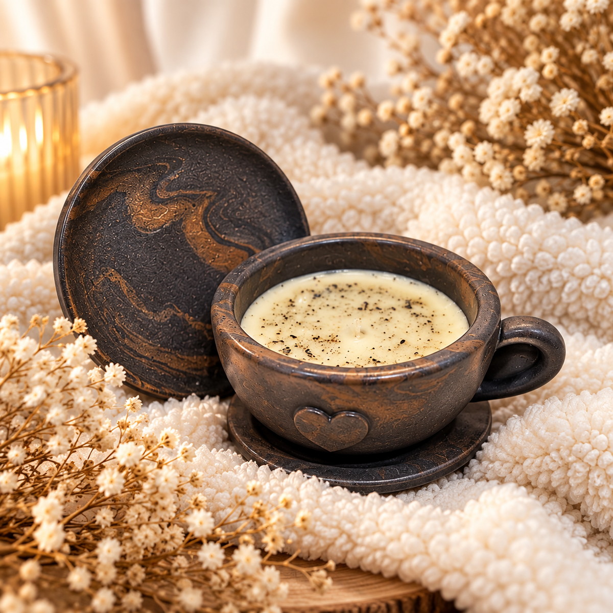 Gorgeous Grey and Gold Teacup Candle with Pistachio & Marzipan Cream Scent for Home Decor