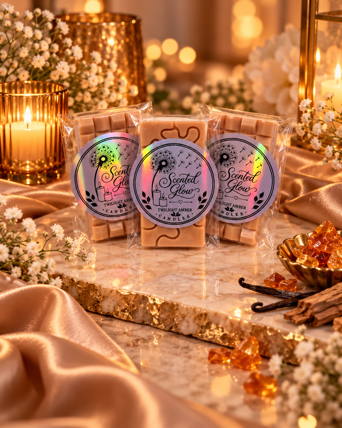 Scented Glow Candles Twilight Amber Wax Melts - Hand-Poured Fragrance for Cozy Evenings with Deep Amber Notes & Warm Undertones