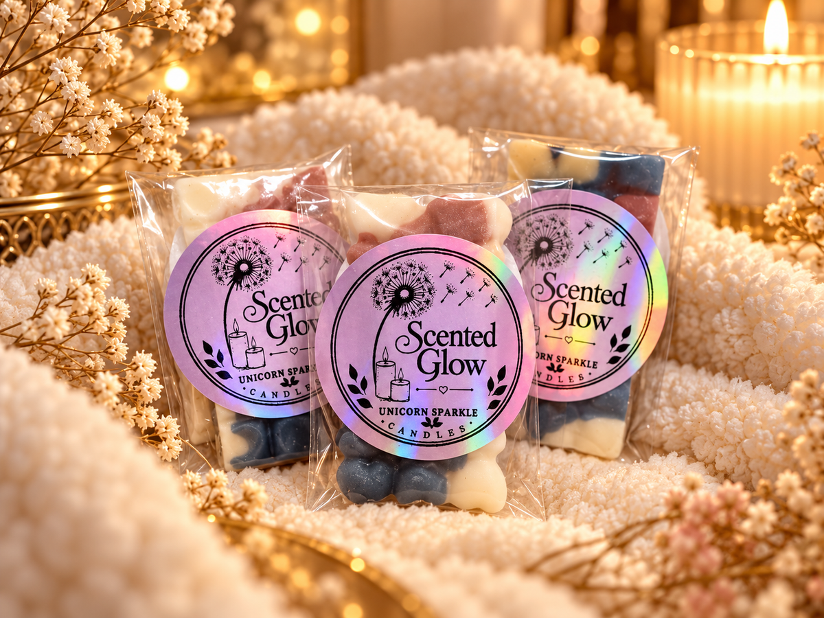 Unicorn Sparkles Wax Melts. Available in our Medium Size, with Bergamot Raspberry Candy Floss Strawberry Vanilla & Caramel Notes for Sweet Magical Home Fragrance