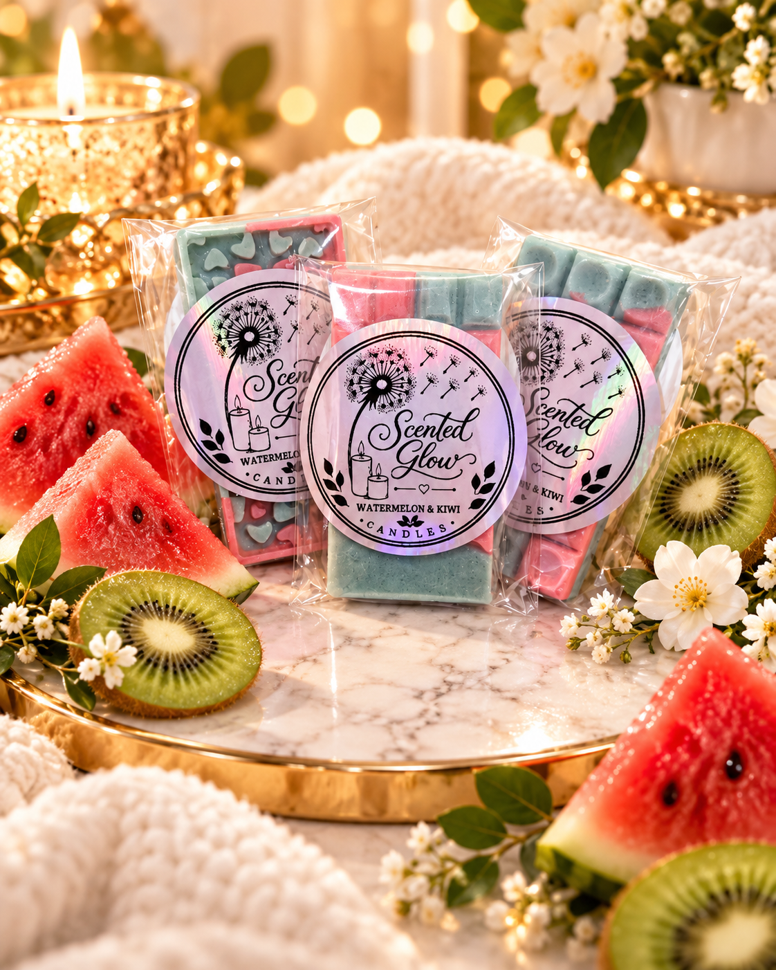 Watermelon & Kiwi Wax Melts Juicy Zesty Sweet Fruity Notes for Fresh Vibrant Home Fragrance